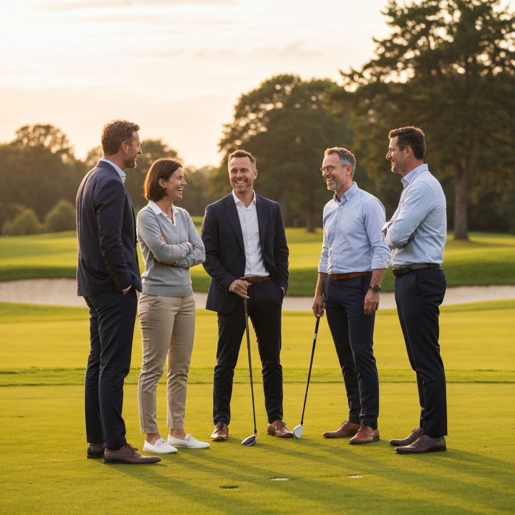 Executives networking on a golf course